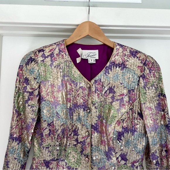 Vintage I. Magnin Farinae Collections Floral All Over Sequence Jacket Size 6 - Picture 2 of 11